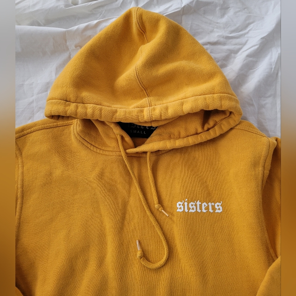 Sisters hoodie hooded unisex yellow hoodie hooded,100% Cotton,Made in USA,Size S - Picture 3 of 7